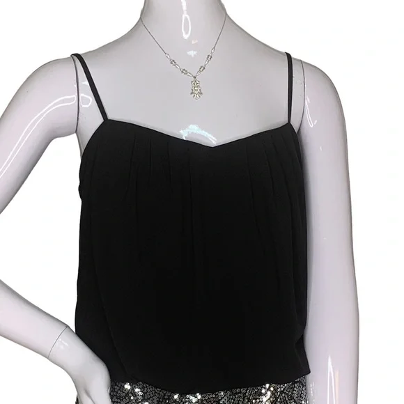 Trixxi Mini Dress Size Small Colorblock Black Blouse and Silver Sequined Skirt - Picture 3 of 8